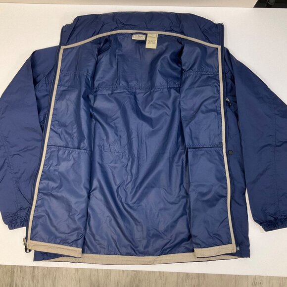 LL Bean Navy Blue Mens Large Zip-Up Windbreak Rain Jacket Outdoor Active Hooded - Picture 3 of 12